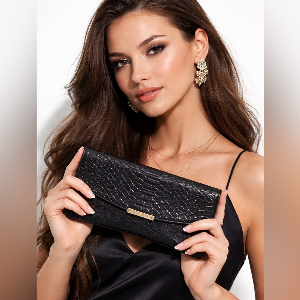 Rare Coach Madison Python Embossed Leather Envelope Wallet Black Metallic